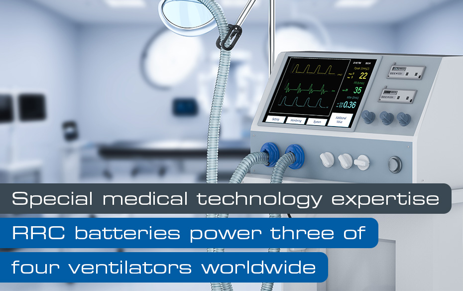 RRC batteries for medical devices, equipment and technology, e.g. for medical ventilators.